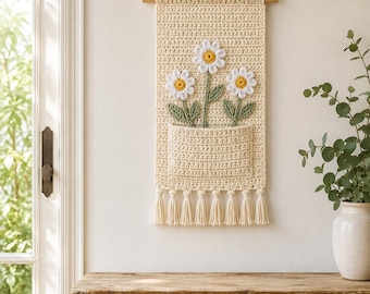 Daisy Crochet Wall Pocket Pattern PDF | Floral Wall Hanging Organizer | Digital Download