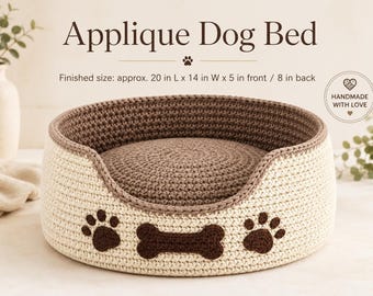 Crochet Dog Bed Pattern PDF | Double-Wall Oval Pet Bed with Removable Cushion | Instant download