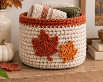 Maple Leaf Harvest Basket Crochet Pattern | Fall Storage Organizer PDF | Instant download