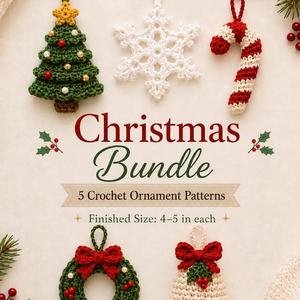 Crochet Christmas Ornament Pattern Bundle | 5 Holiday Designs (PDF Download)