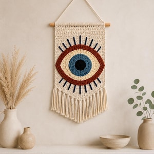 Mönster för virkade väggbonader med ögon | Boho Fiber Art PDF | Självsäker nybörjare