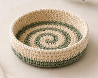 Crochet Basket Pattern PDF | Two-Color Spiral Trinket Catchall (Digital Download)