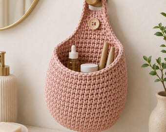 Crochet Hanging Basket Pattern | Door Knob Storage Organizer Pouch | Chunky Cotton PDF Tutorial