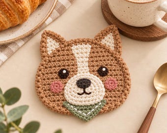 Pointed Puppy Crochet Coaster Pattern | Dog Face Crochet Pattern | Cute Animal Coaster PDF | Crochet Dog Gift Pattern | DIY Home Decor