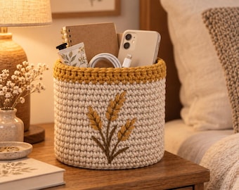Wheat Meadow Basket Crochet Pattern | Farmhouse Storage, Botanical Decor (Digital Download)