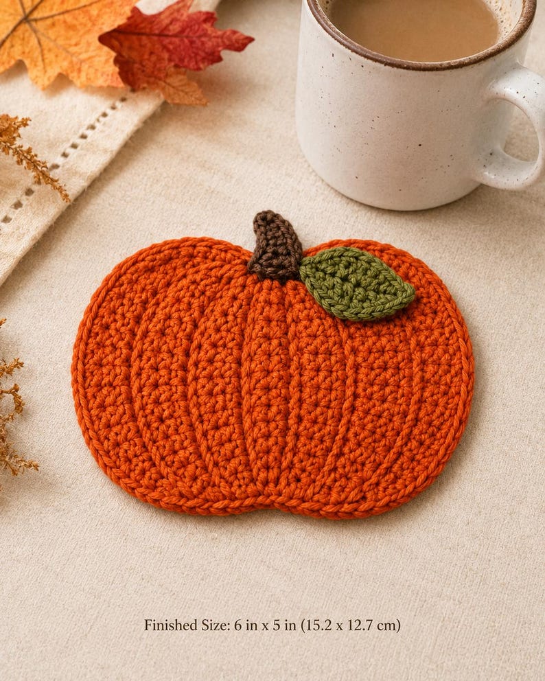 pumpkin mug rug, fall mug rug pattern, crochet mug rug, pumpkin coaster, fall crochet pdf, autumn crochet, crochet pattern pdf, thanksgiving decor, fall table decor, pumpkin crochet, seasonal mug rug, crochet coaster, ribbed pumpkin