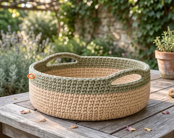 Two-Tone Crochet Basket Pattern | Large Storage Basket with Handles (PDF)