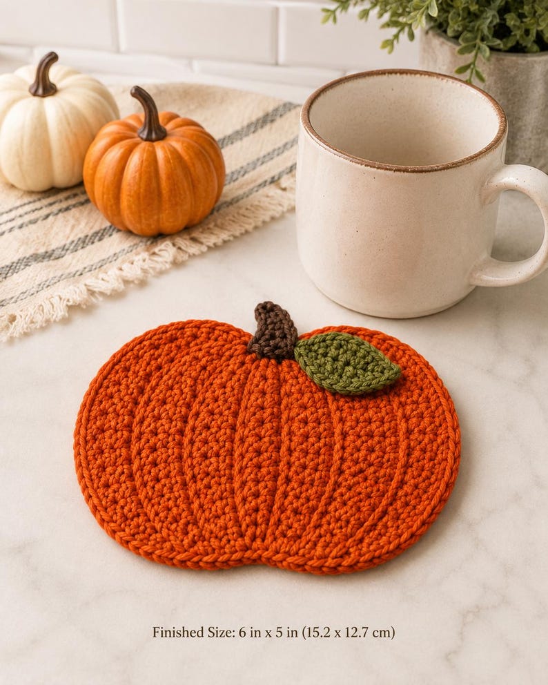 pumpkin mug rug, fall mug rug pattern, crochet mug rug, pumpkin coaster, fall crochet pdf, autumn crochet, crochet pattern pdf, thanksgiving decor, fall table decor, pumpkin crochet, seasonal mug rug, crochet coaster, ribbed pumpkin