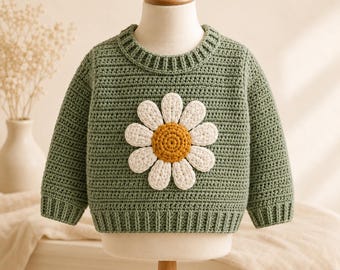 Kids Daisy Sweater Crochet Pattern | Flower Pullover PDF | Children's Jumper | Advanced Beginner US Terms