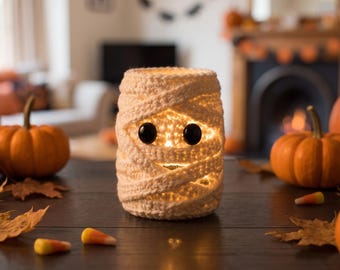 Mummy Jar Cozy Crochet Pattern | Halloween LED Lantern (PDF)