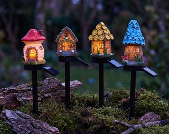 Solar Fairy House Garden Lights | Whimsical Outdoor LED Stake Lamp | Mushroom House Cottagecore Yard Decor