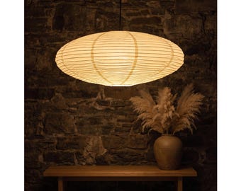 Japandi Pendant Shade | Oval Wabi-Sabi Lantern | Mid-Century Minimalist Chandelier Shade for Dining Room and Bedroom