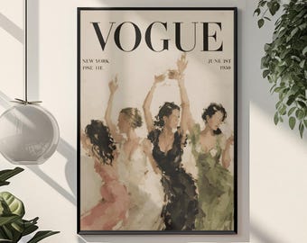 Póster estético de fiesta de champán de Vogue / Lámina de ilustración de moda / Cuadro elegante de mujeres para pared / Decoración editorial chic para dormitorio universitario