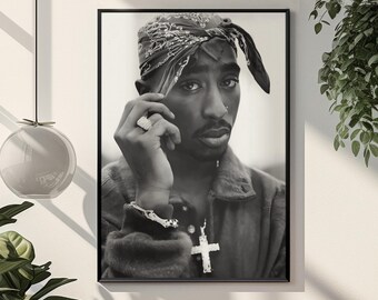 Esthetische portretposter Tupac Shakura | Tijdloos All Eyez On Me-album voor wandmontage | Y2K jaren 90 hiphopkunst aan de muur | Minimalistische huisdecoratie