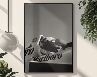 Tijdloze Formule 1-poster | Zwart-witafdruk | Muurkunst motorsport | F1 fotografie Marlboro-muursteun | Esthetische slaapzaaldecoratie