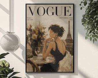 Tijdloze Vogue-poster van de Eiffeltoren van Parijs | Mode-aquarelprint | Luxe, elegante redactionele iconische muurkunst | Girly muurbevestiging voor slaapzaal