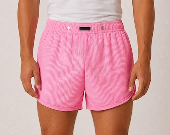 Men’s Mesh Running Shorts, Retro Dolphin Hem, Elastic Waist Gym and Loungewear