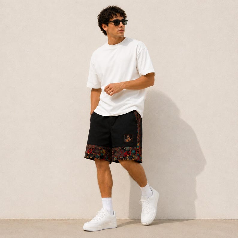 Herrshorts med bohemiskt lapptäcke, tribalmönster, avslappnad passform för stranden bild 12