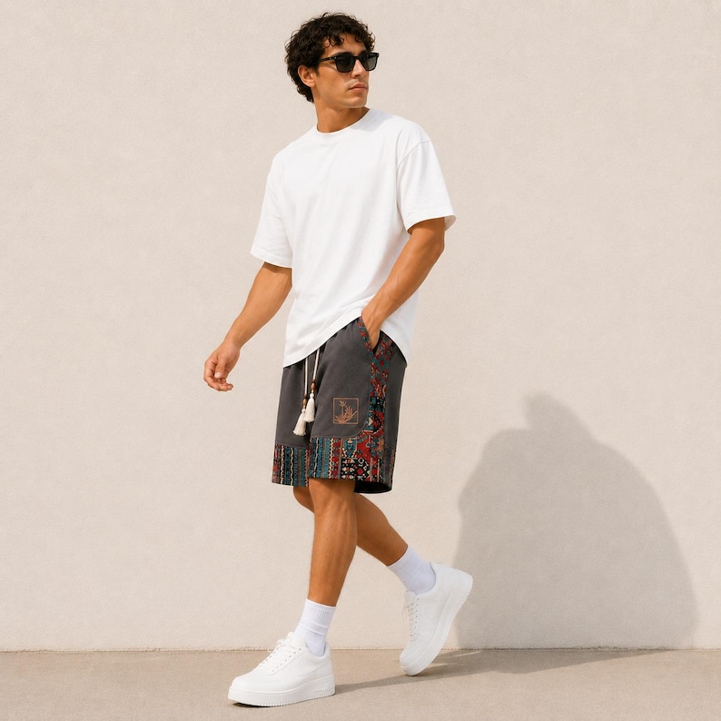 Herrshorts med bohemiskt lapptäcke, tribalmönster, avslappnad passform för stranden bild 19