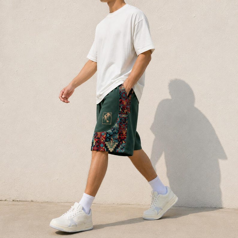 Herrshorts med bohemiskt lapptäcke, tribalmönster, avslappnad passform för stranden bild 11