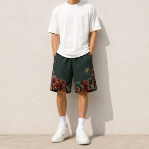 Herrshorts med bohemiskt lapptäcke, tribalmönster, avslappnad passform för stranden Grön