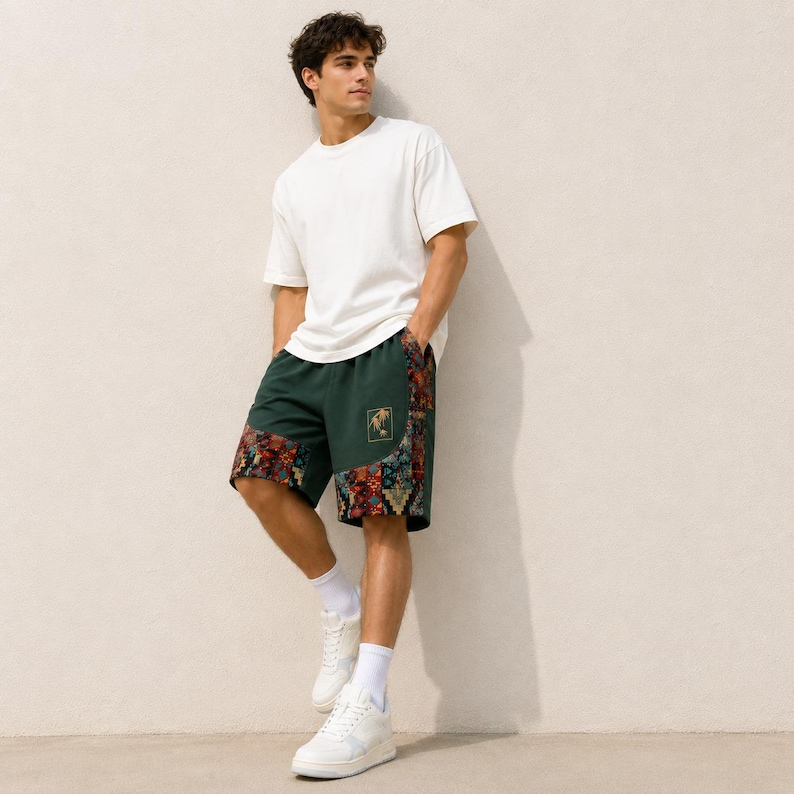 Herrshorts med bohemiskt lapptäcke, tribalmönster, avslappnad passform för stranden bild 7