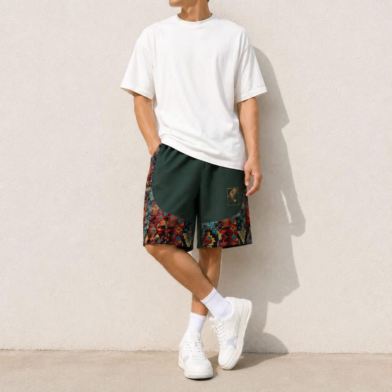 Herrshorts med bohemiskt lapptäcke, tribalmönster, avslappnad passform för stranden bild 9
