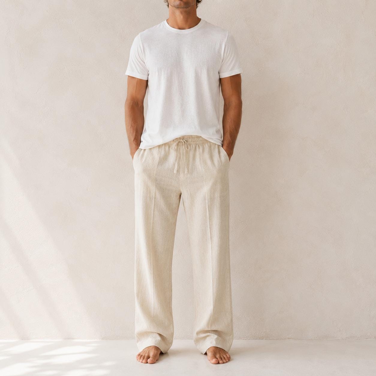 Men's Cotton Lounge Pants, Wide Leg Drawstring Trousers, Casual Beach Vacation Wear