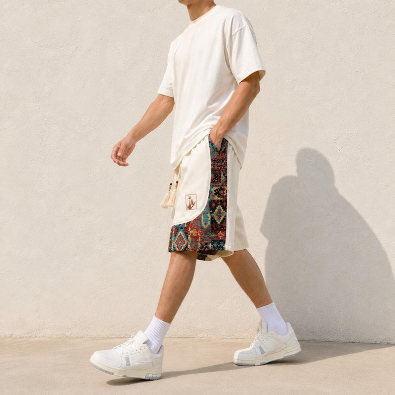 Herrshorts med bohemiskt lapptäcke, tribalmönster, avslappnad passform för stranden bild 13