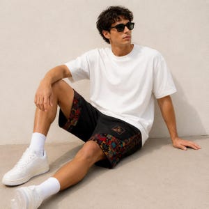 Herrshorts med bohemiskt lapptäcke, tribalmönster, avslappnad passform för stranden bild 8