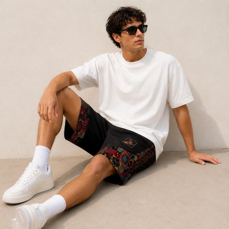 Herrshorts med bohemiskt lapptäcke, tribalmönster, avslappnad passform för stranden bild 8