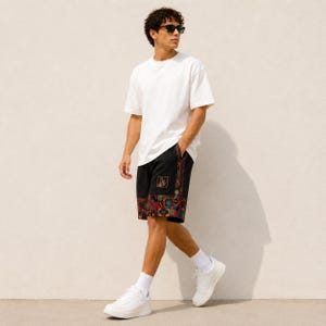 Herrshorts med bohemiskt lapptäcke, tribalmönster, avslappnad passform för stranden bild 6