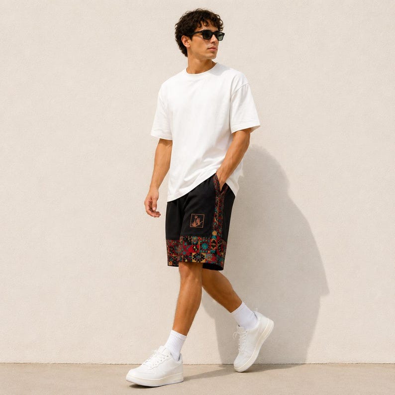 Herrshorts med bohemiskt lapptäcke, tribalmönster, avslappnad passform för stranden bild 6