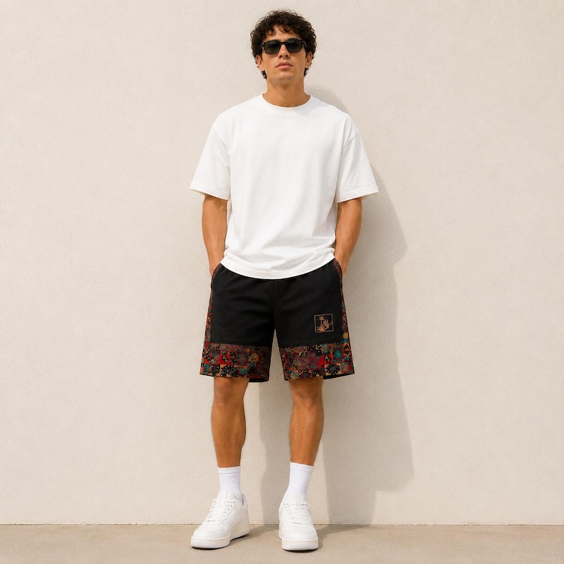 Herrshorts med bohemiskt lapptäcke, tribalmönster, avslappnad passform för stranden bild 16
