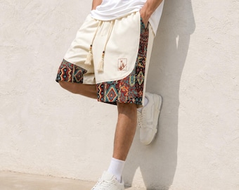 Herren Boho Patchwork Shorts, Tribal Muster, Relaxed Fit Beach Wear