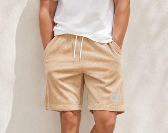 Men's Corduroy Shorts, Relaxed Fit Cotton Lounge Wear, Summer Resort Vacation