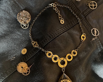 Messingscheiben Steampunk Halskette mit recycelten Kette