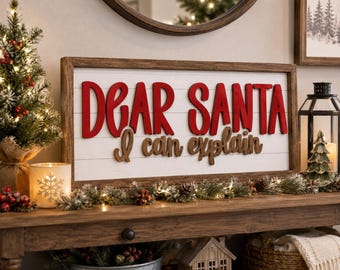 Querido Papá Noel, puedo explicarlo (SVG) / Letrero de madera navideño en capas (SVG) / Archivo de corte láser / XTool Glowforge Cricut / Decoración navideña / Descarga digital