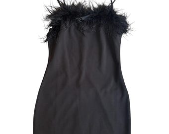 90s/Y2K Feathered, little black dress