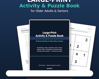 Large Print Activity Book for Seniors | 80 Puzzles, Word Searches, Sudoku (PDF Download)