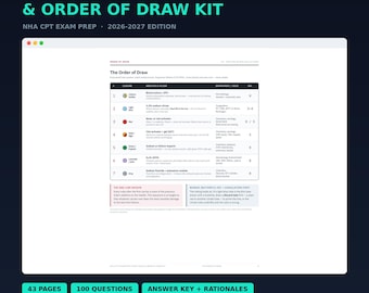 Phlebotomy Study Guide 2026-2027 | NHA CPT Exam Prep, Order of Draw Chart (Digital Download)