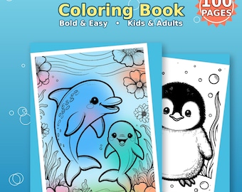 Ocean Animals Coloring Book | 100 Bold Easy Sea Creatures Pages (Digital Download)