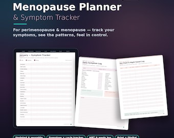 Menopause Symptom Tracker | Perimenopause Journal, HRT, Sleep, Mood Log (Printable + Digital)