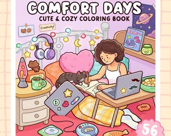 Comfort Days Coloring Book / 46 Cozy Pages, Everyday Girls Enjoying Simple Pleasures, Calm Relaxing Scenes, Printable PDF, Instant Download