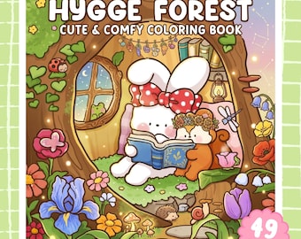 Hygge Forest Coloring Book, 40 Cute Woodland Animal Pages, Forest Adventures, Relaxing Printable PDF, Instant Download for Adults & Teens