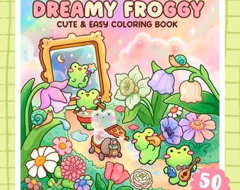 Dreamy Froggy Printable Coloring Book, Cute Frog Illustrations PDF, Magical Fantasy Activity, Instant Download for Teens & Adults