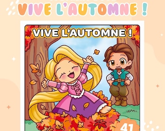 Vive l'Automne Coloring Book Disney, 39 Cozy Pages, Fairytale Princesses, Pumpkin Carving, Cozy Autumn Moments,PDF, Instant Download