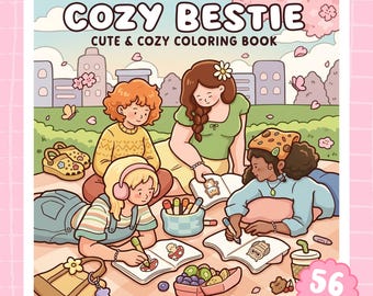 Cozy Bestie Coloring Book / 46 Pages, Best Friends Cute Scenes, Café Dates, Picnics, Cozy Everyday Moments, Printable PDF, Instant Download