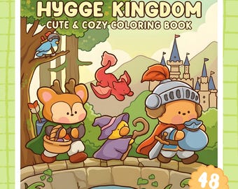 Hygge Kingdom Coloring Book PDF, Cute Animals Fantasy Castle Printable, Cozy Coloring Pages for Adults Teens, Digital Download 40 Pages