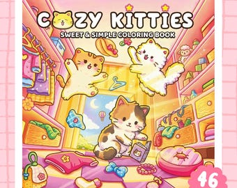 Livre de coloriage de chats à imprimer, pages de coloriage de chatons mignons en PDF, chatons tout doux à télécharger, cadeau pour les amoureux des chats, téléchargement instantané pour adultes et enfants
